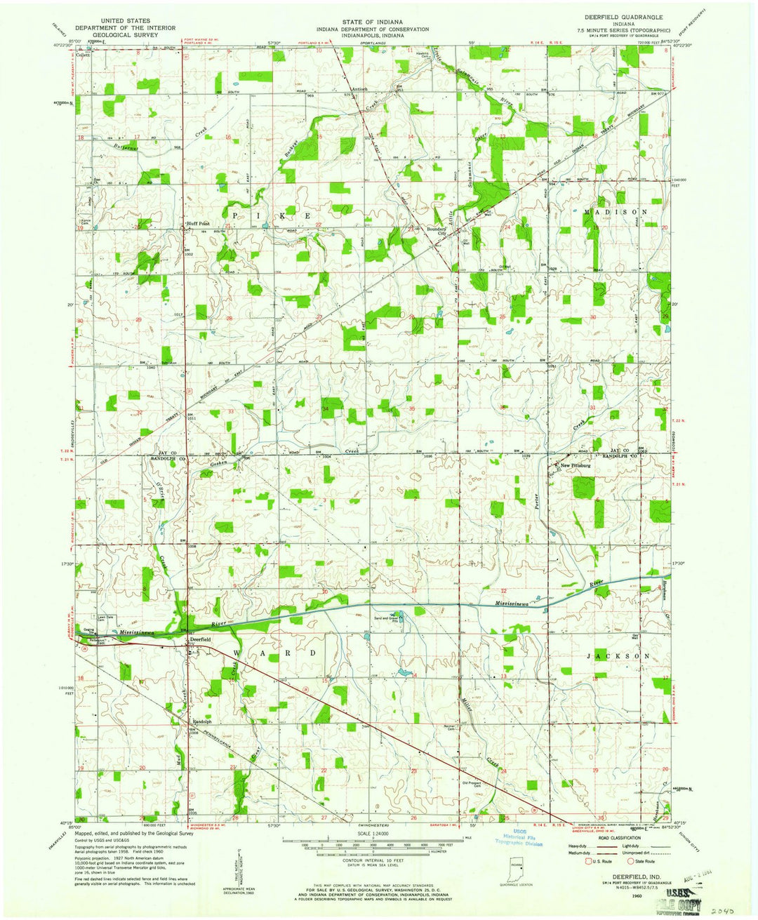 1960 Deerfield, in - Indiana - USGS Topographic Map
