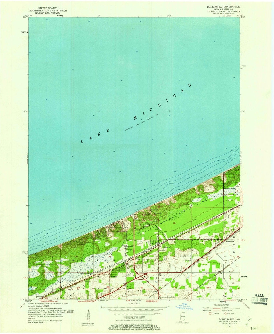 1953 Dune Acres, in - Indiana - USGS Topographic Map