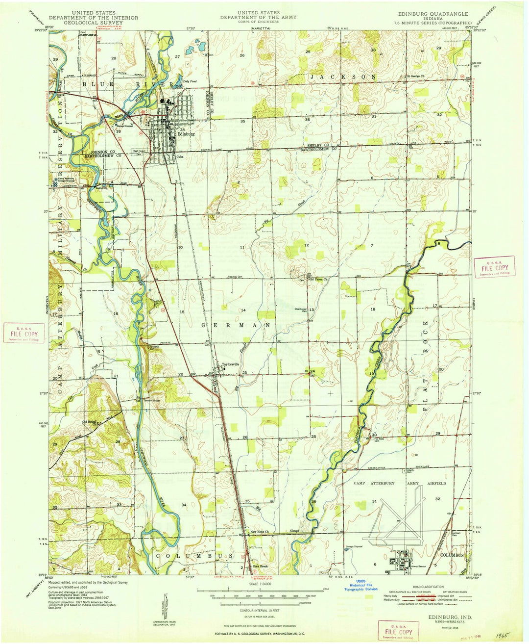1948 Edinburg, in - Indiana - USGS Topographic Map