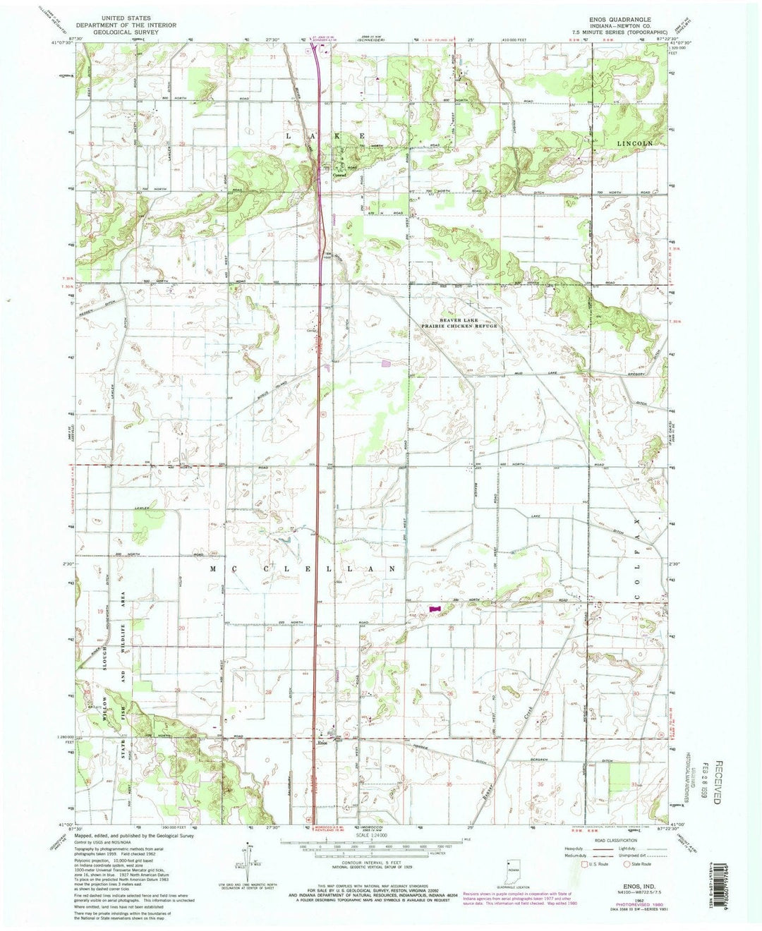 1962 Enos, in - Indiana - USGS Topographic Map