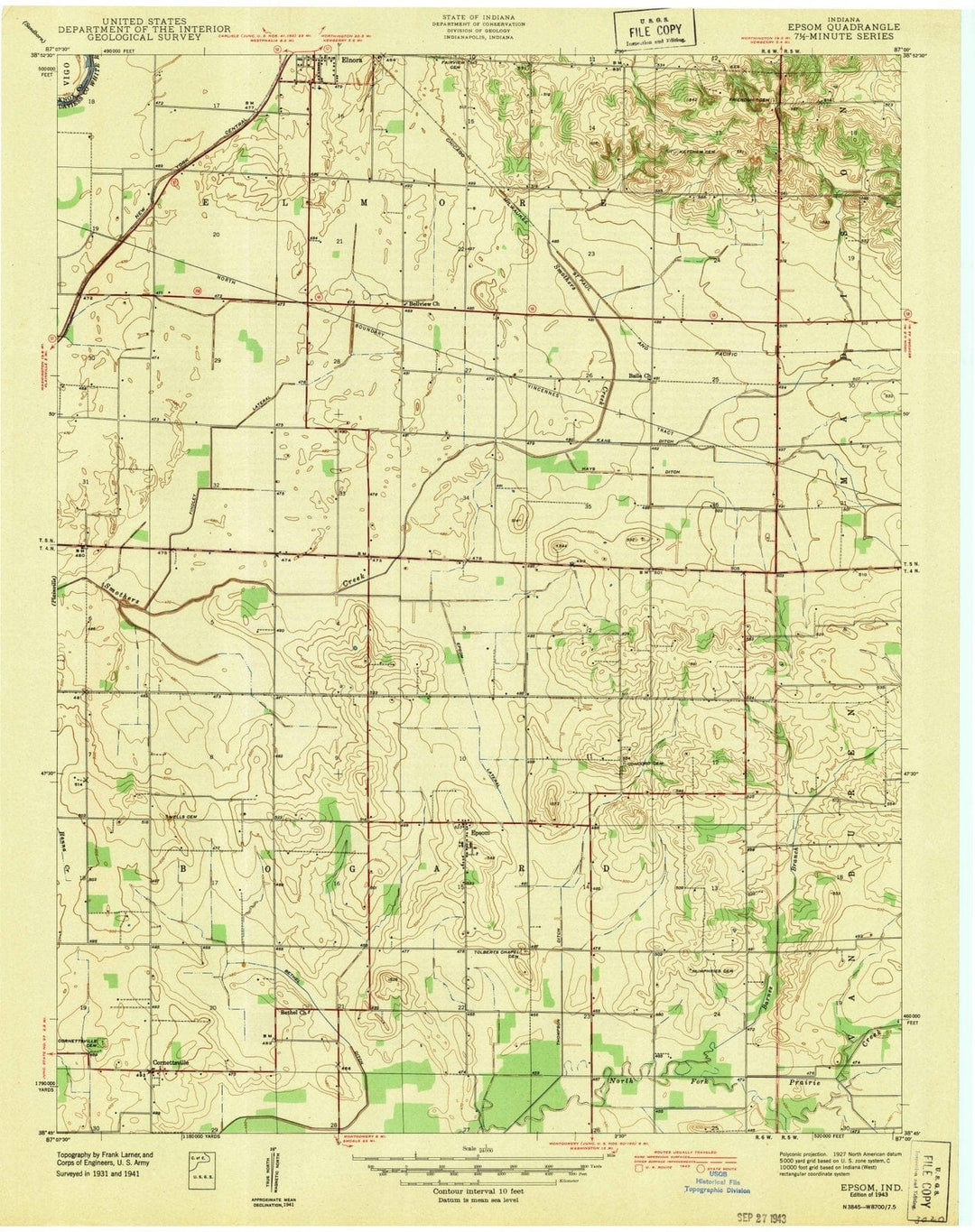 1943 Epsom, in - Indiana - USGS Topographic Map