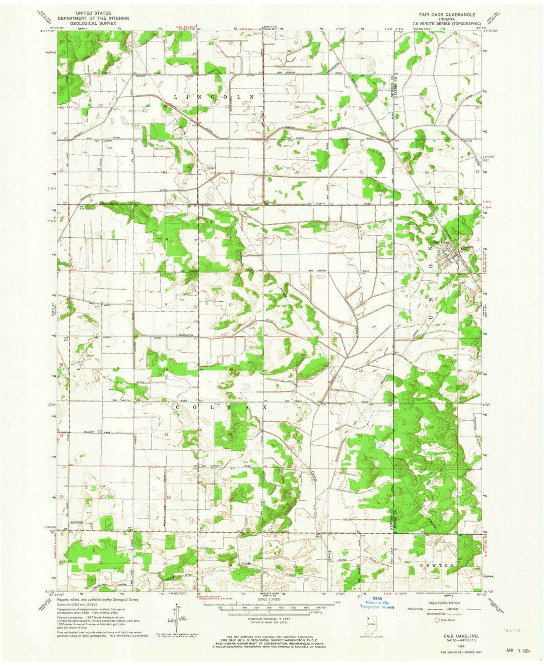 1962 Fair Oaks, in - Indiana - USGS Topographic Map