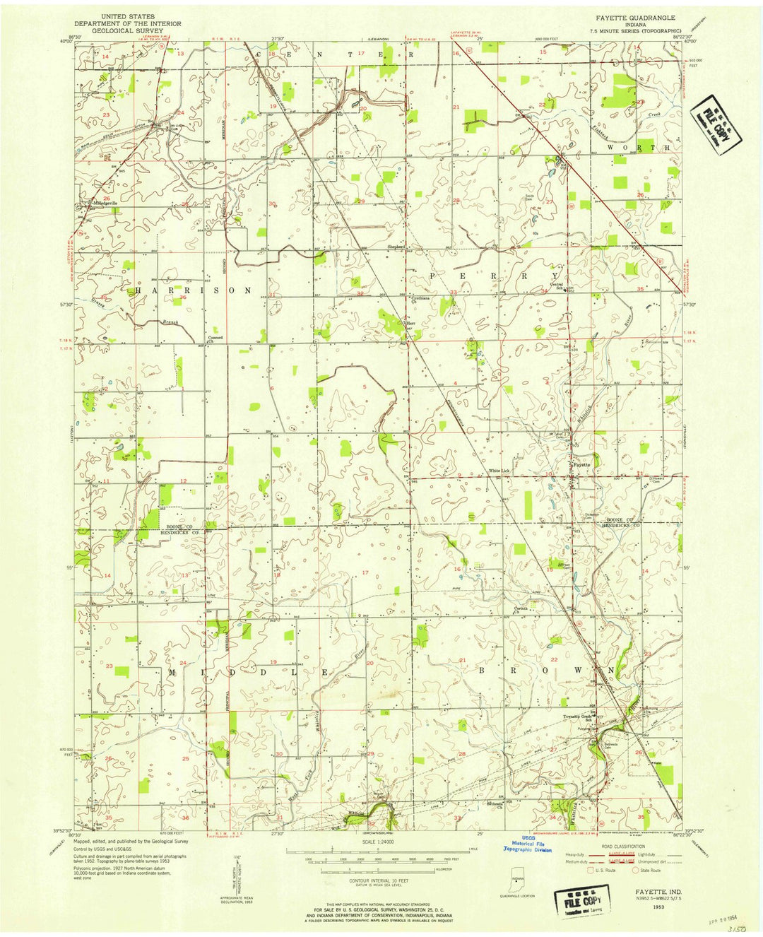 1953 Fayette, in - Indiana - USGS Topographic Map