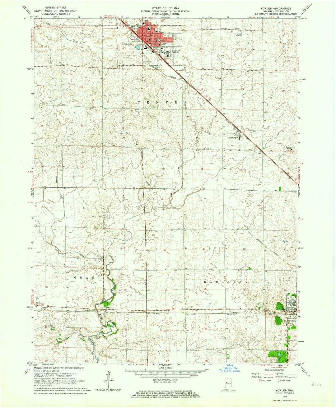 1962 Fowler, in - Indiana - USGS Topographic Map