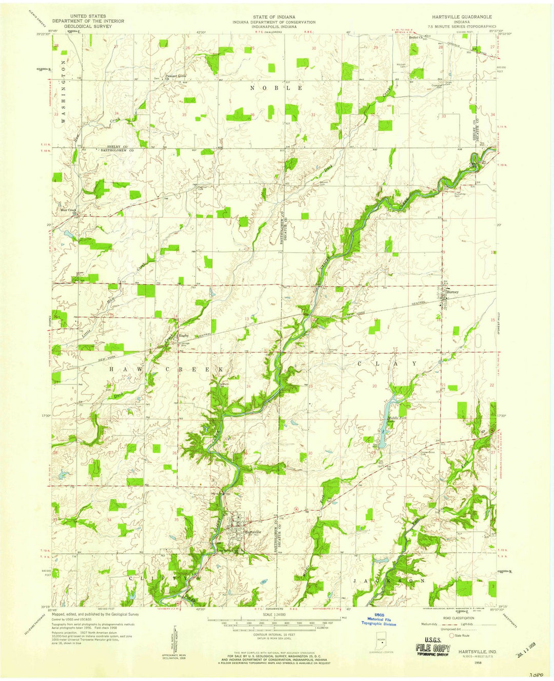 1958 Hartsville, in - Indiana - USGS Topographic Map
