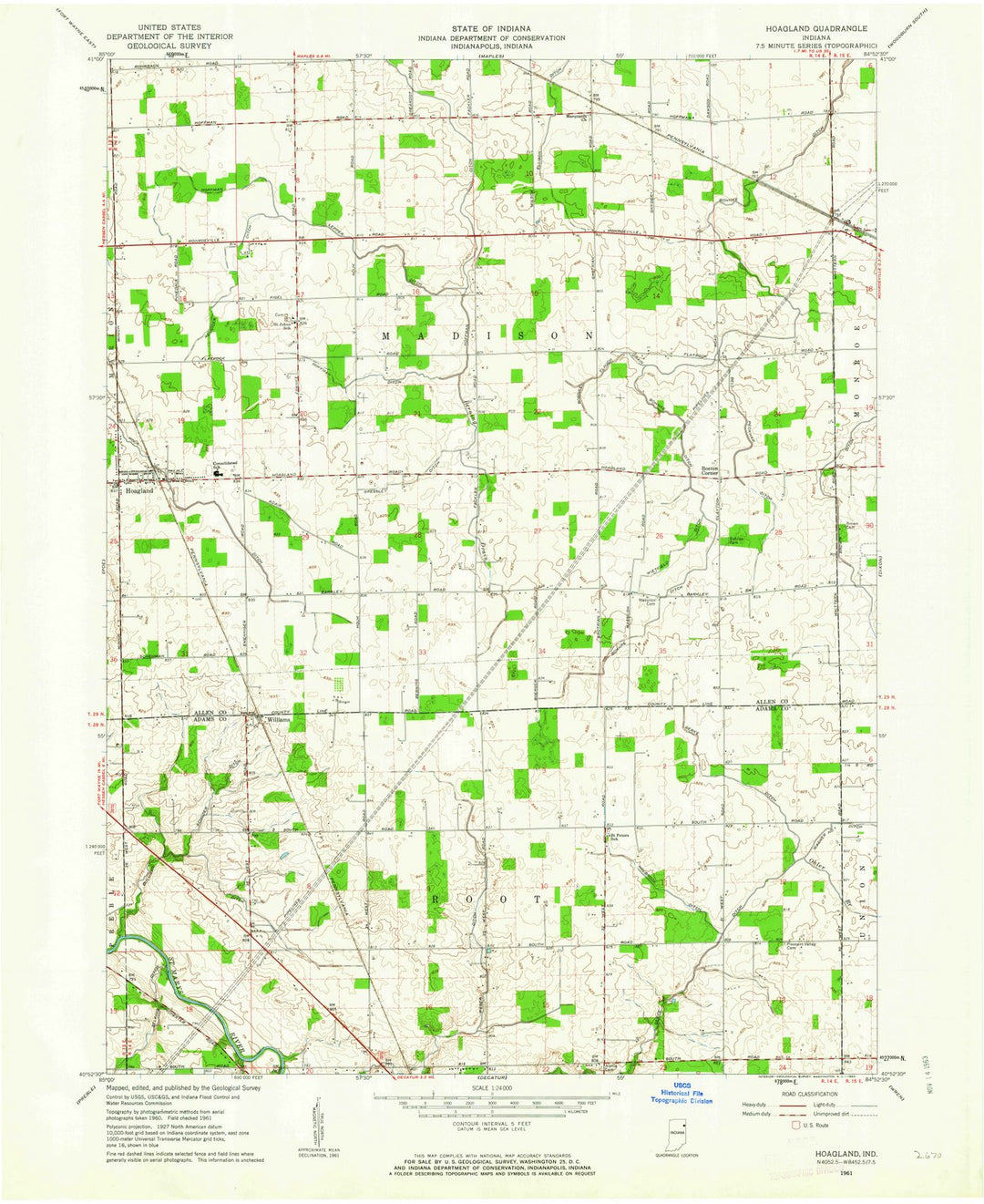 1961 Hoagland, in - Indiana - USGS Topographic Map
