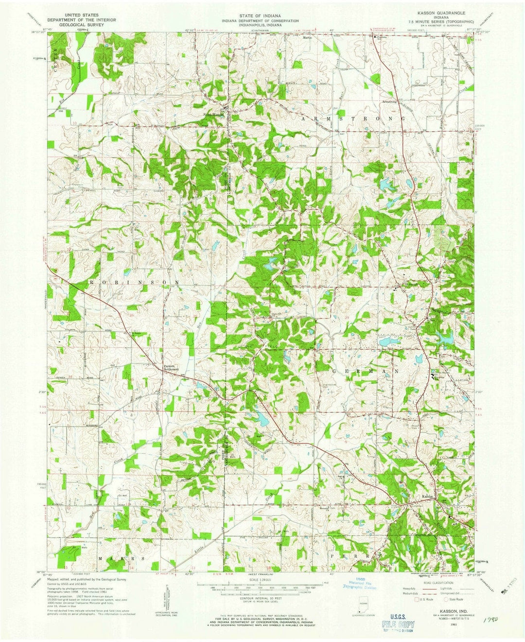 1961 Kasson, in - Indiana - USGS Topographic Map