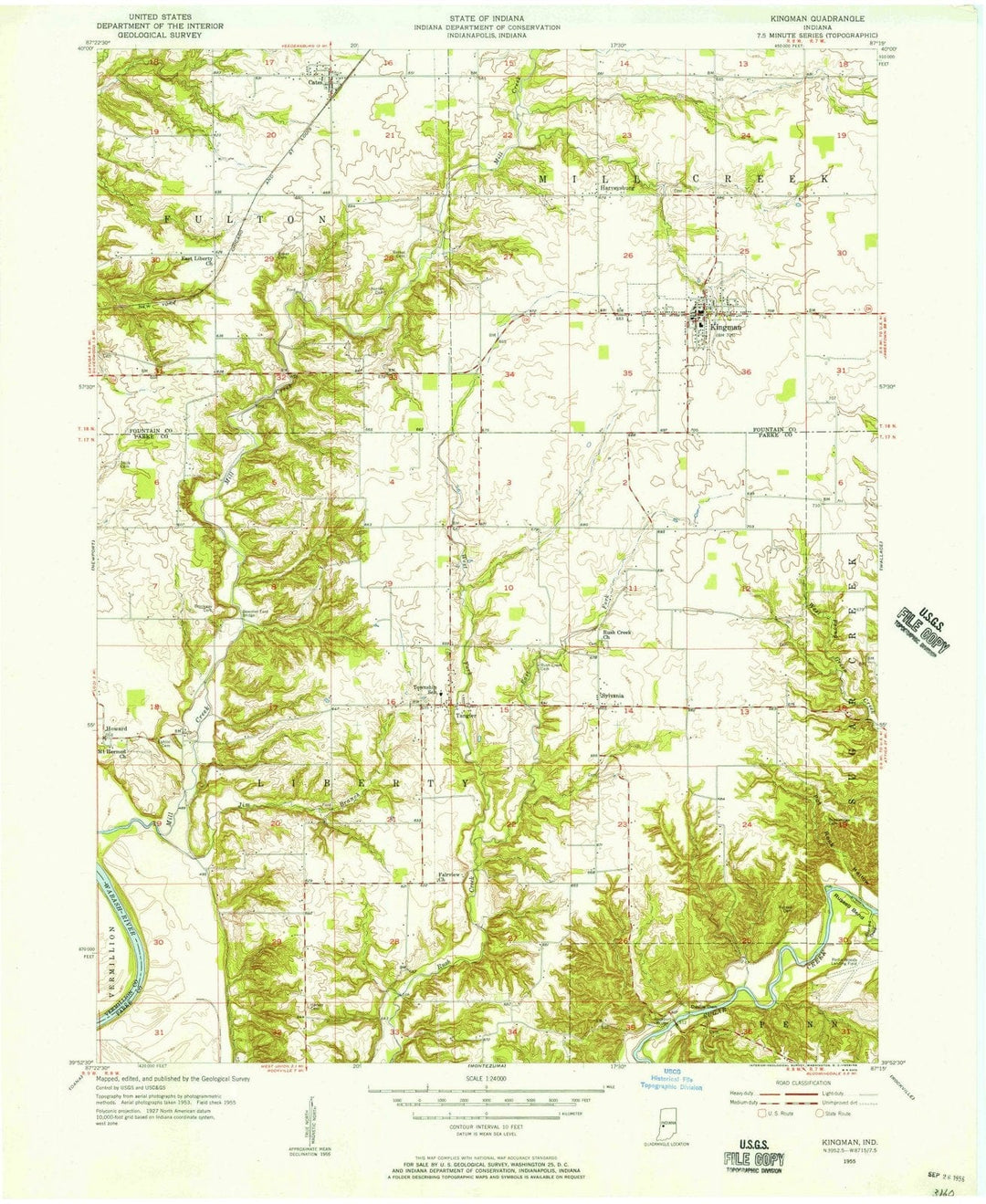 1955 Kingman, in - Indiana - USGS Topographic Map