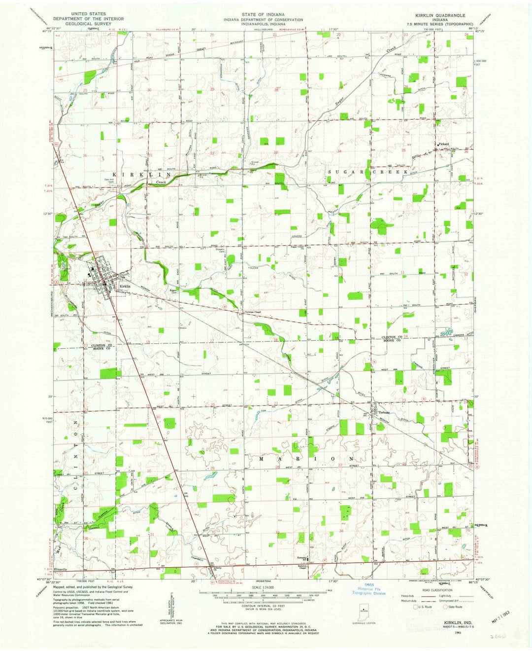 1961 Kirklin, in - Indiana - USGS Topographic Map