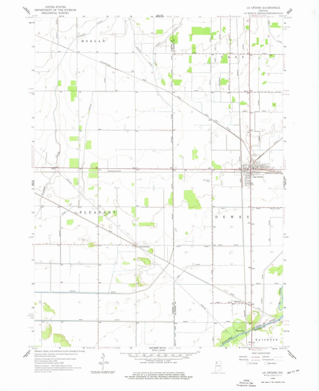 1958 La Crosse, in - Indiana - USGS Topographic Map