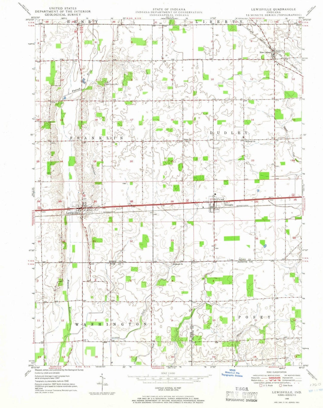 1948 Lewisville, in - Indiana - USGS Topographic Map