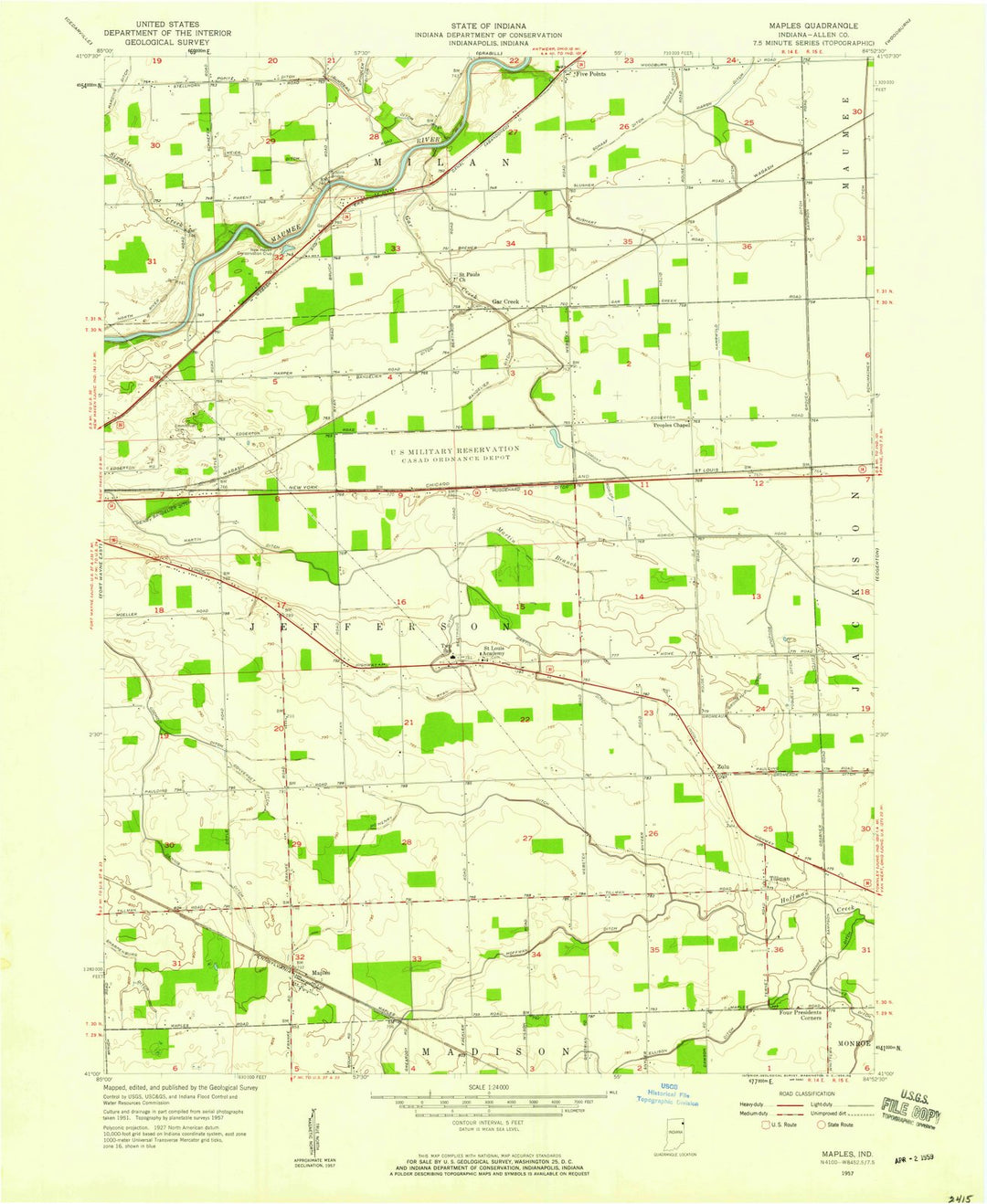 1957 Maples, in - Indiana - USGS Topographic Map