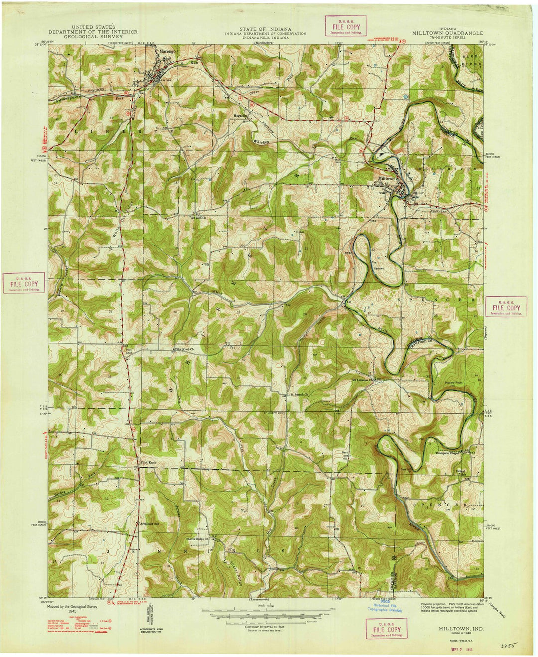 1948 Milltown, in - Indiana - USGS Topographic Map