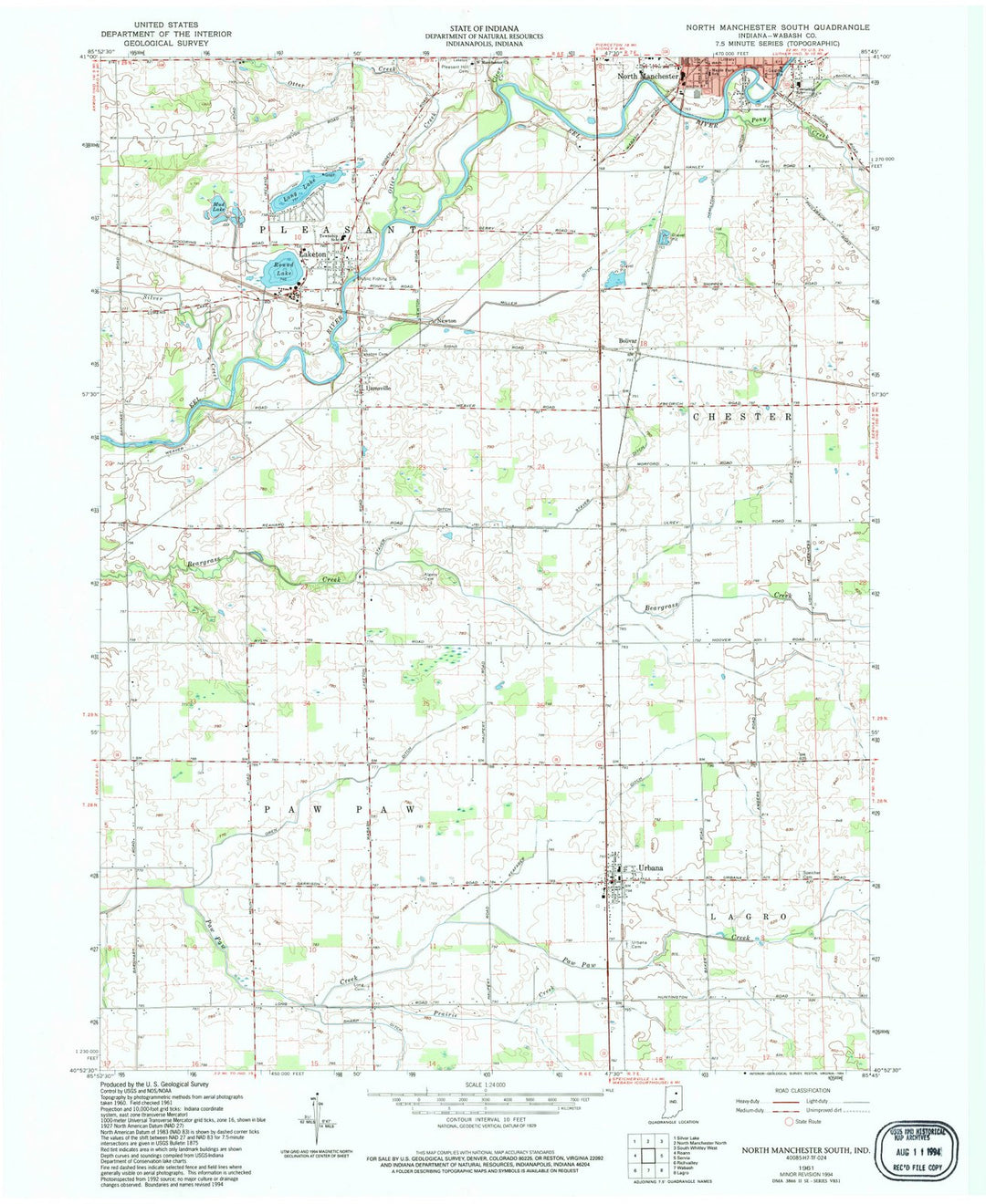1961 North Manchester South, in - Indiana - USGS Topographic Map