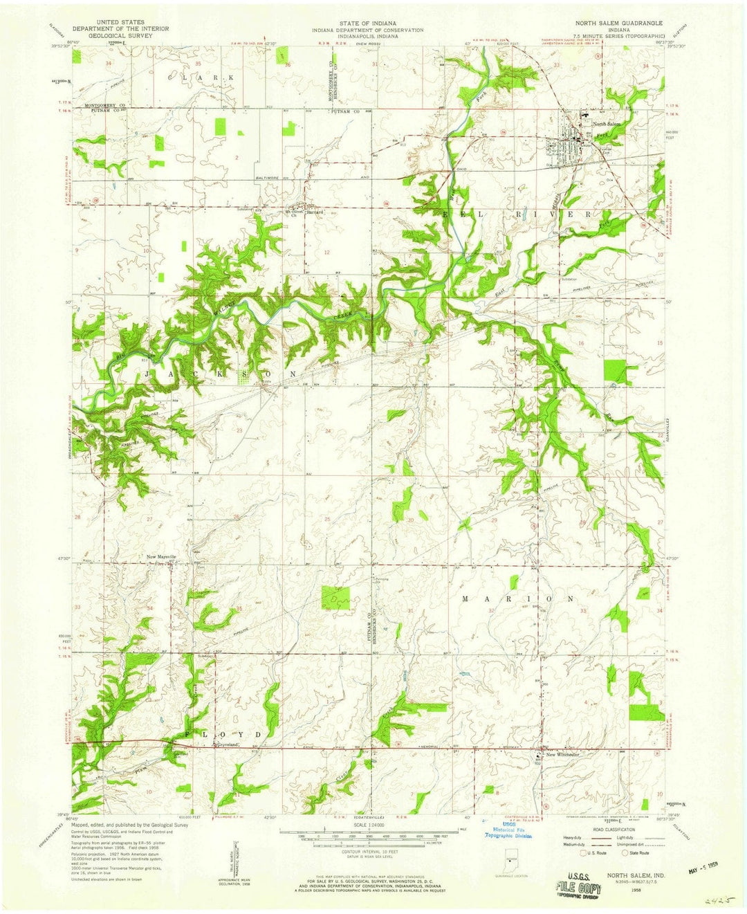 1958 North Salem, in - Indiana - USGS Topographic Map