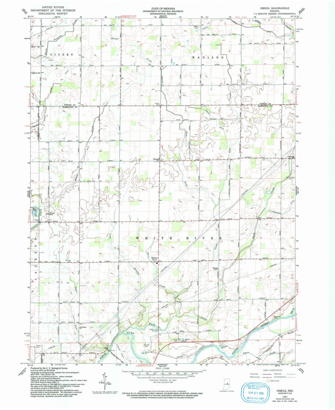 1961 Omega, in - Indiana - USGS Topographic Map