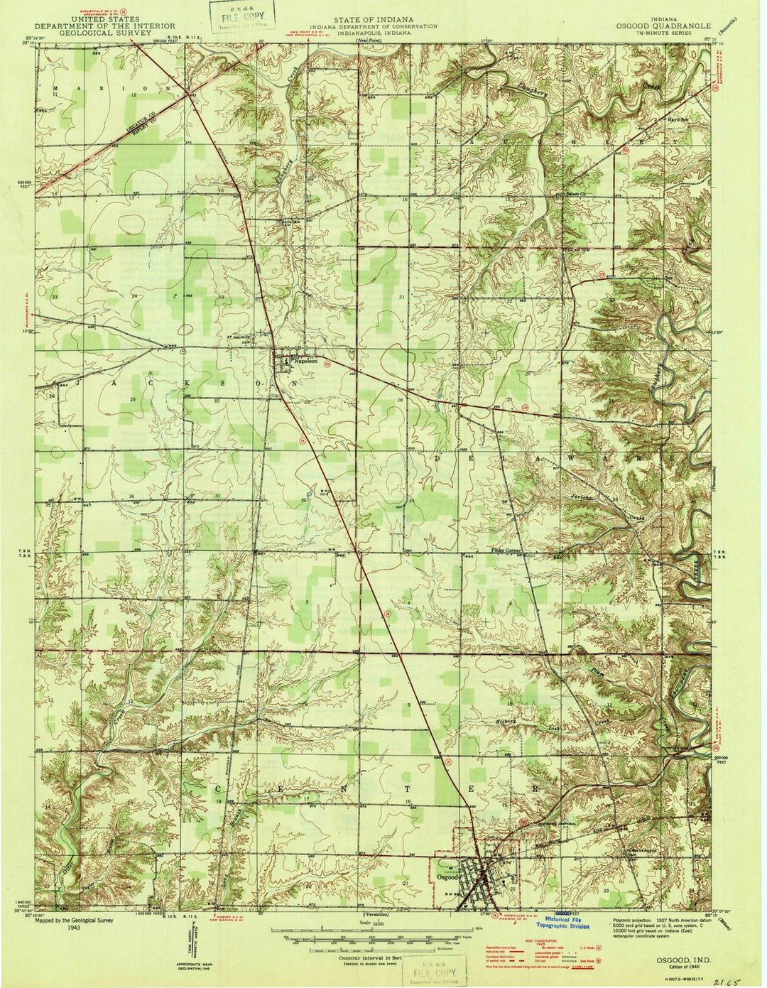 1946 Osgood, in - Indiana - USGS Topographic Map