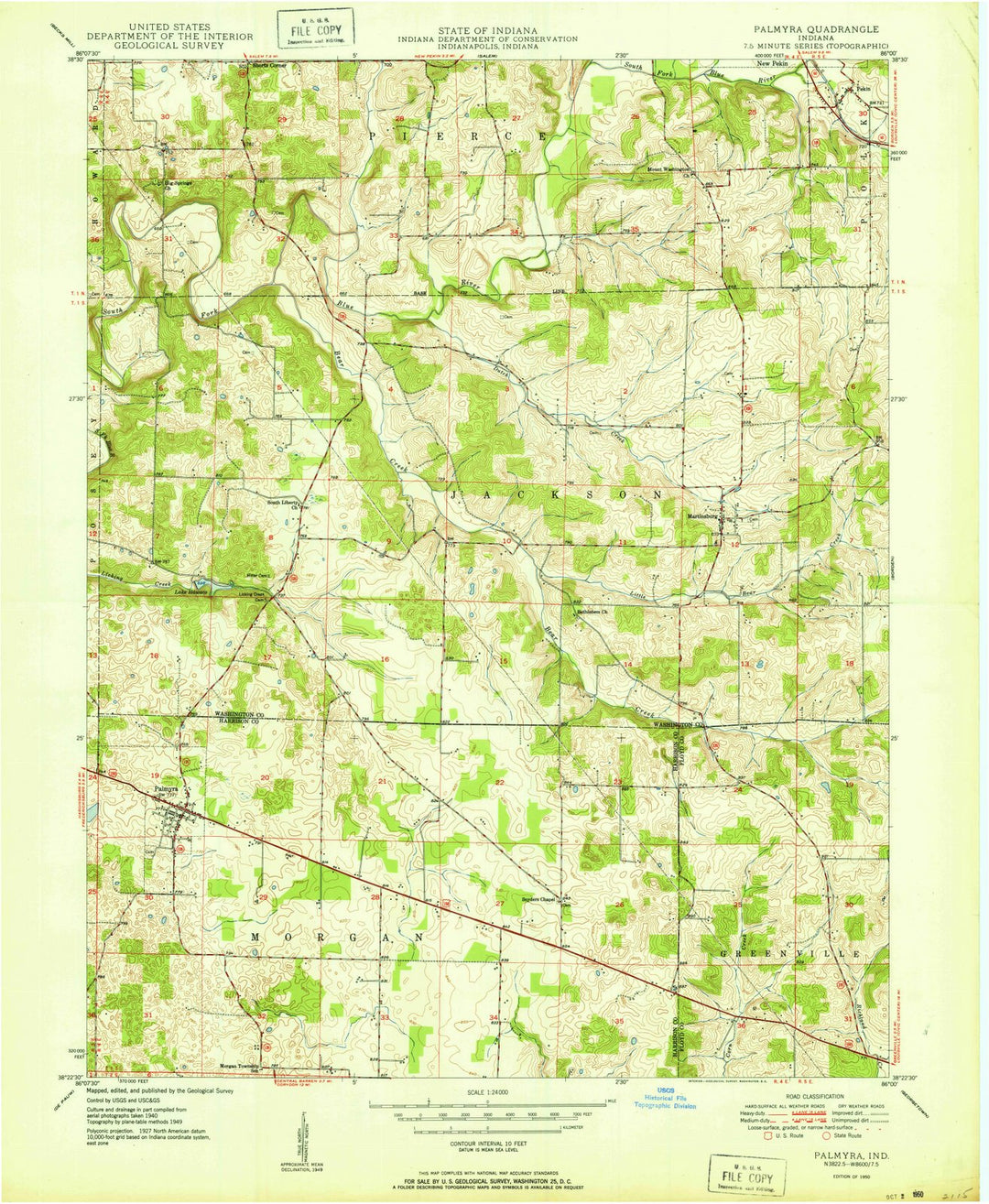 1950 Palmyra, in - Indiana - USGS Topographic Map