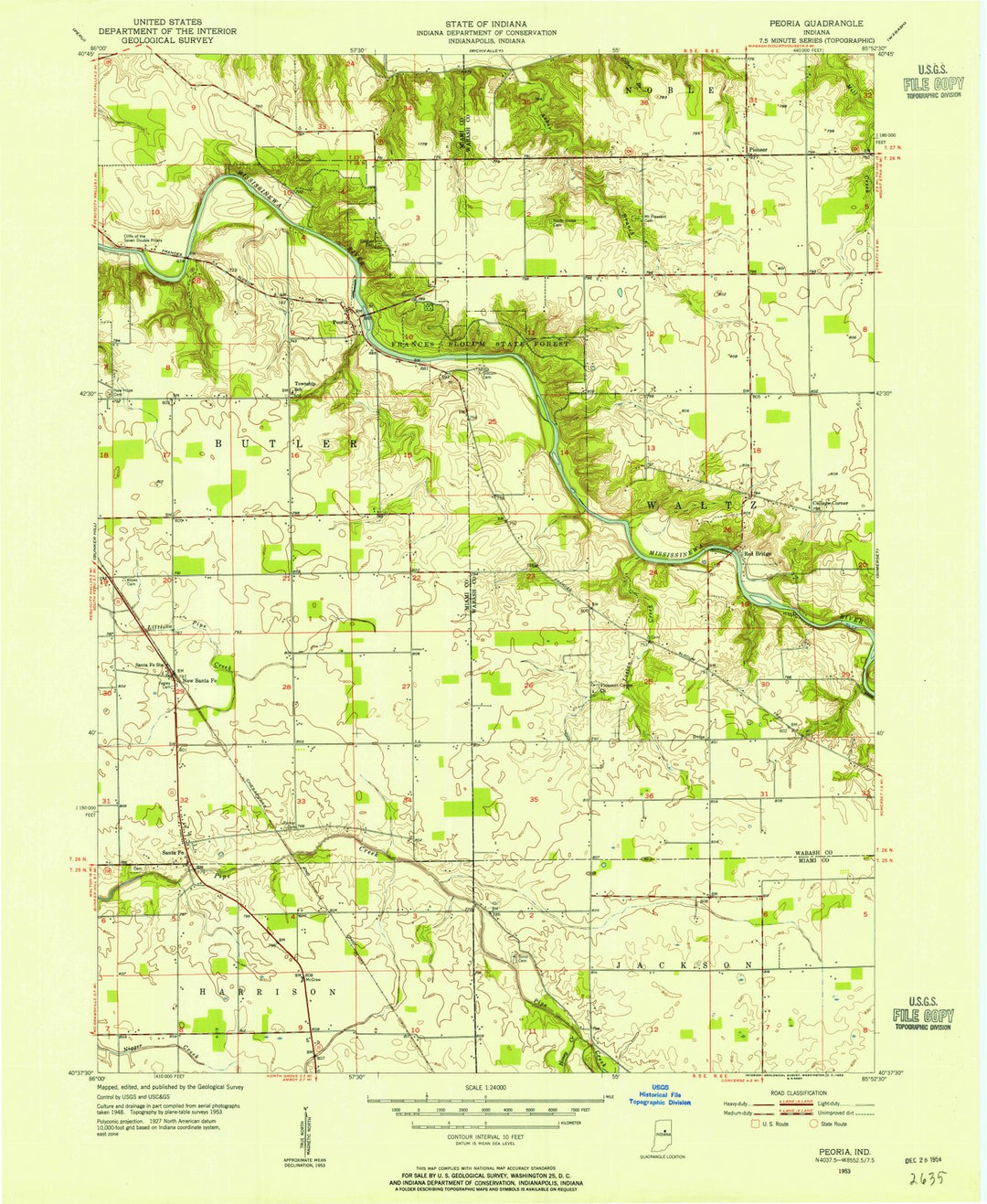 1953 Peoria, in - Indiana - USGS Topographic Map