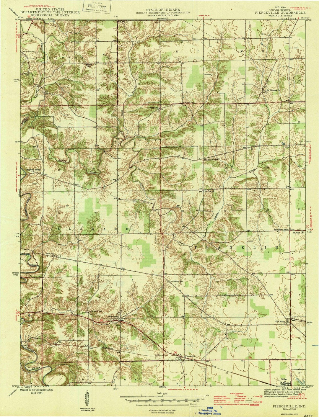 1946 Pierceville, in - Indiana - USGS Topographic Map
