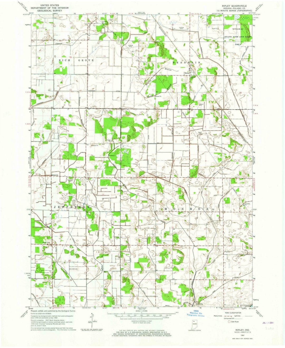1962 Ripley, in - Indiana - USGS Topographic Map