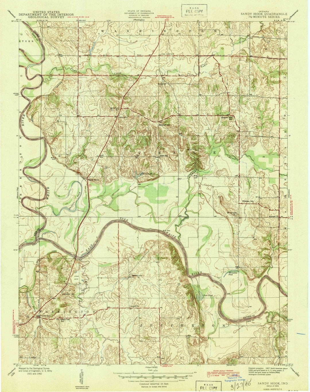 1945 Sandy Hook, in - Indiana - USGS Topographic Map