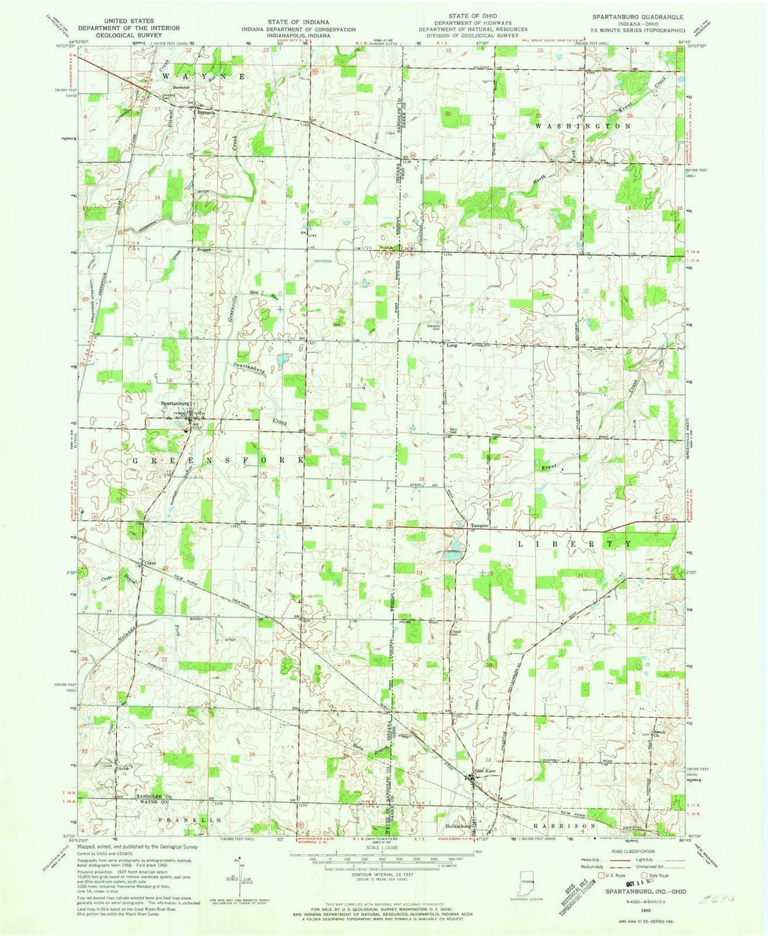 1960 Spartanburg, in - Indiana - USGS Topographic Map