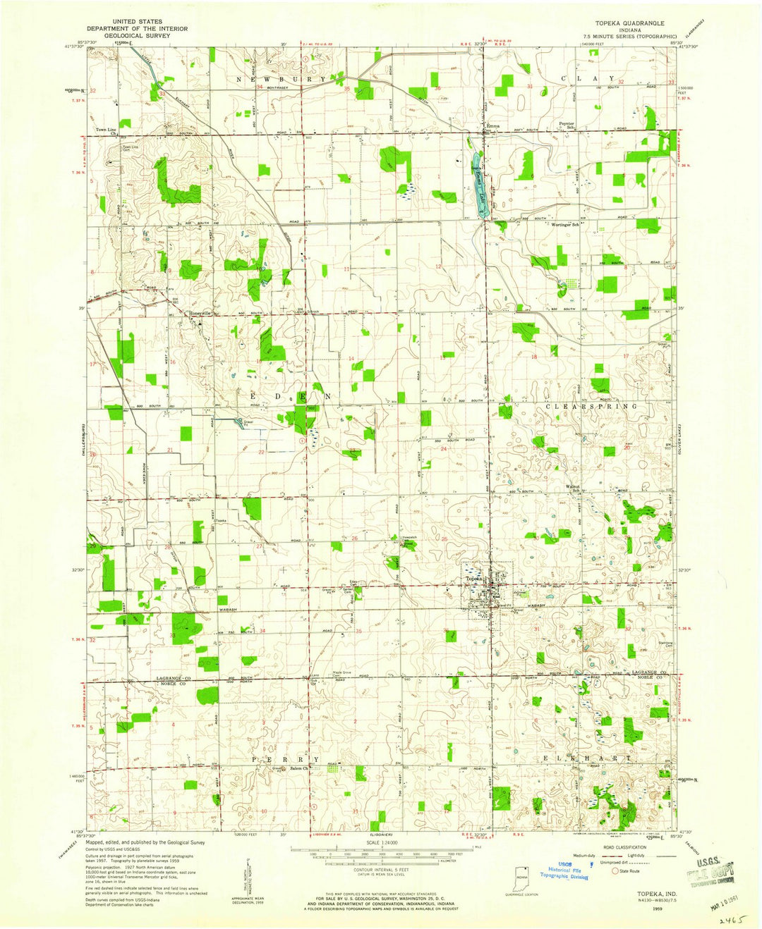 1959 Topeka, in - Indiana - USGS Topographic Map