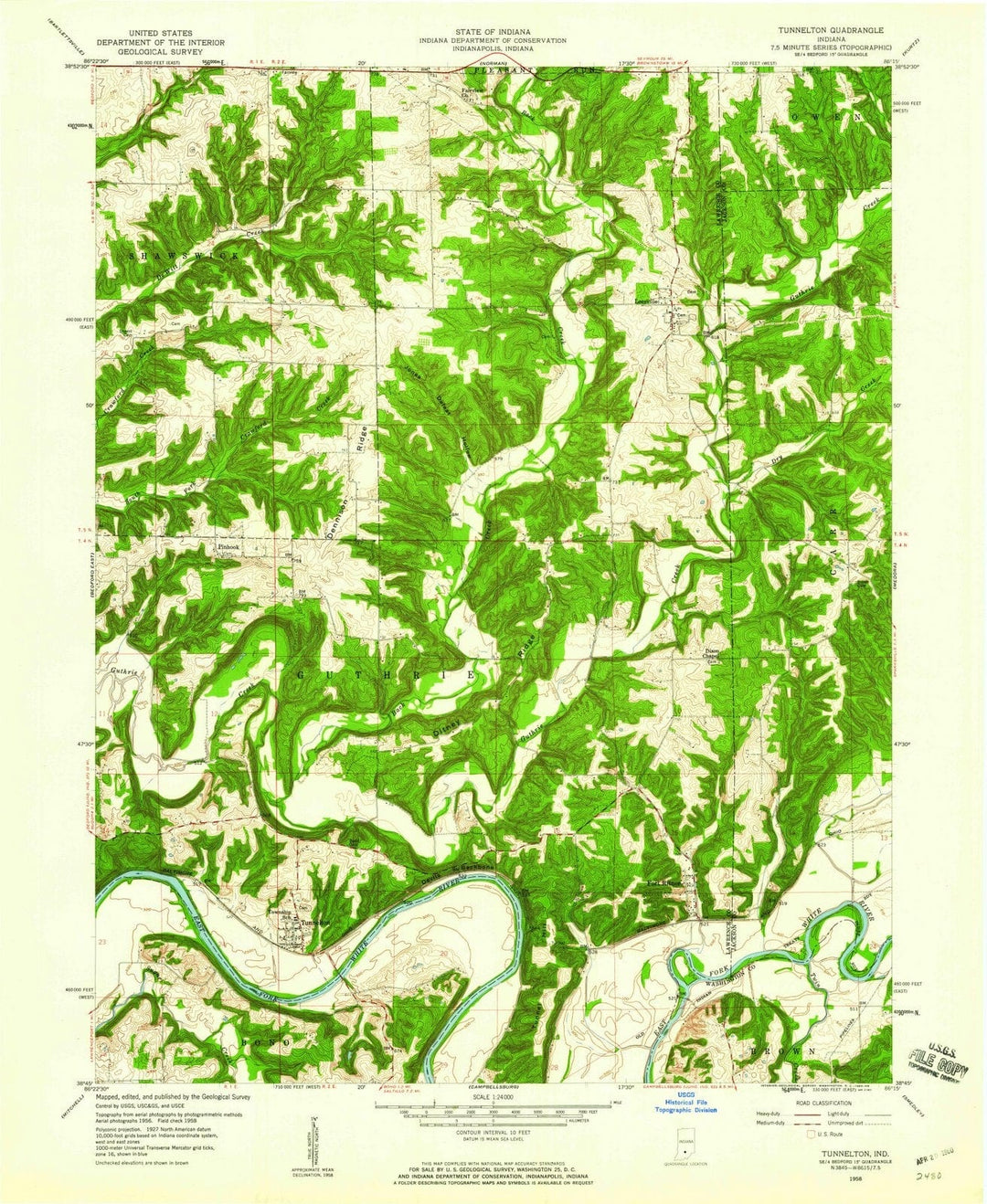 1958 Tunnelton, in - Indiana - USGS Topographic Map