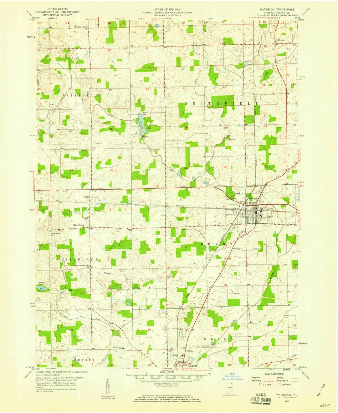 1957 Waterloo, in - Indiana - USGS Topographic Map