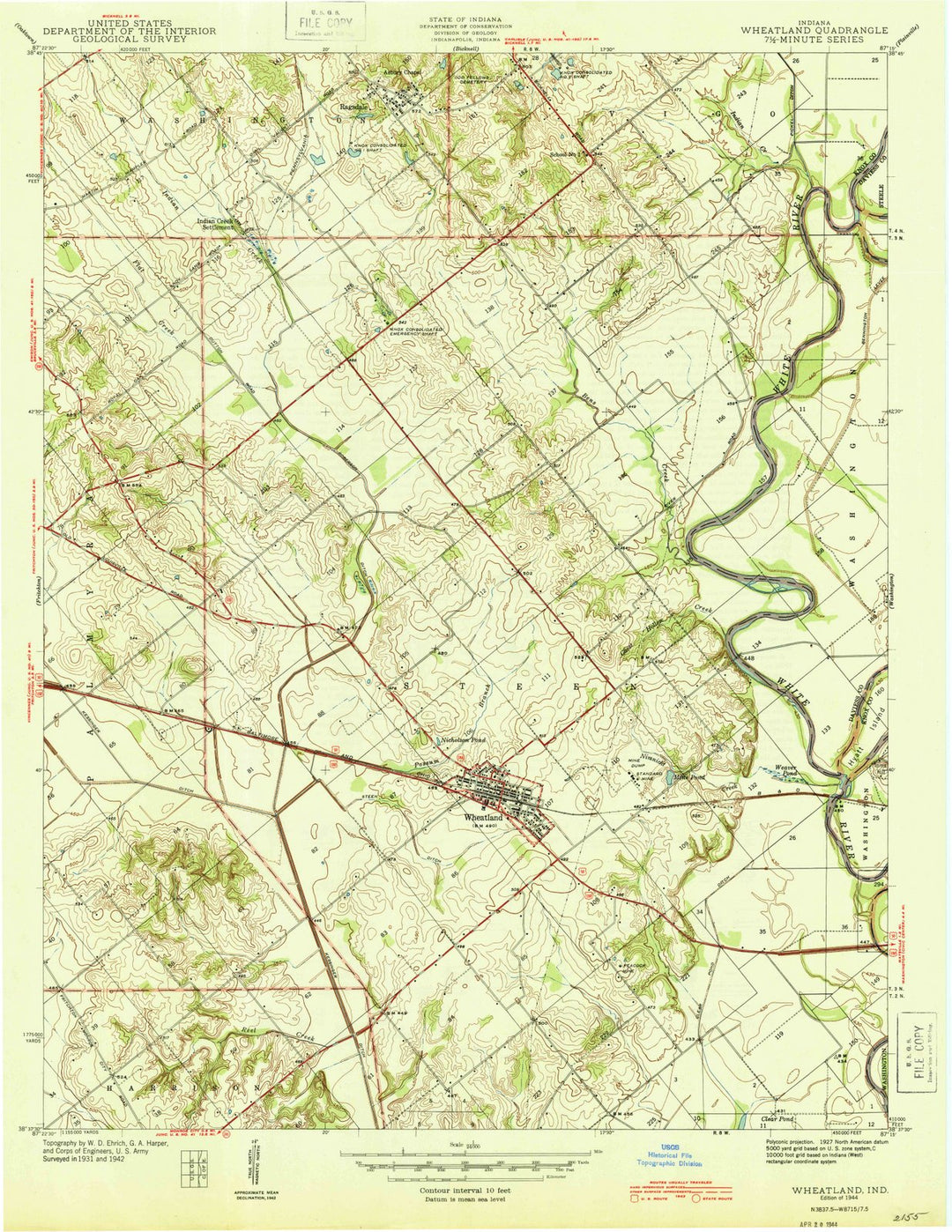 1944 Wheatland, in - Indiana - USGS Topographic Map