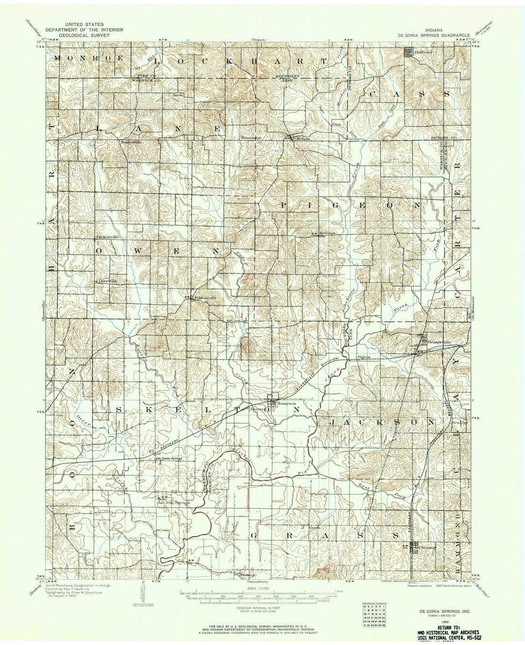 1900 De Gonia Springs, in - Indiana - USGS Topographic Map