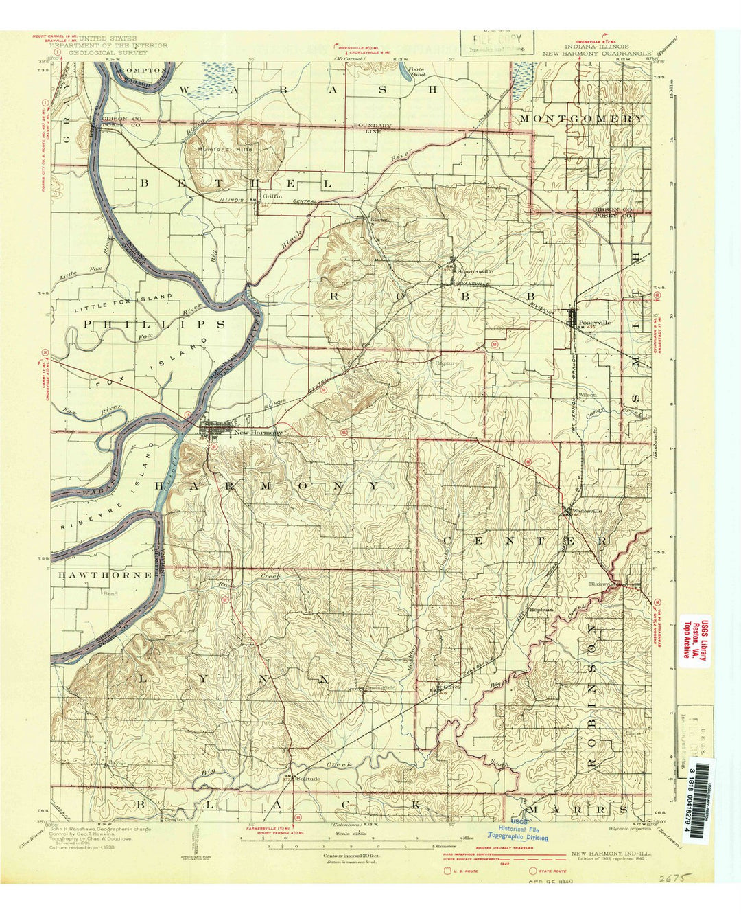 1903 New Harmony, in - Indiana - USGS Topographic Map