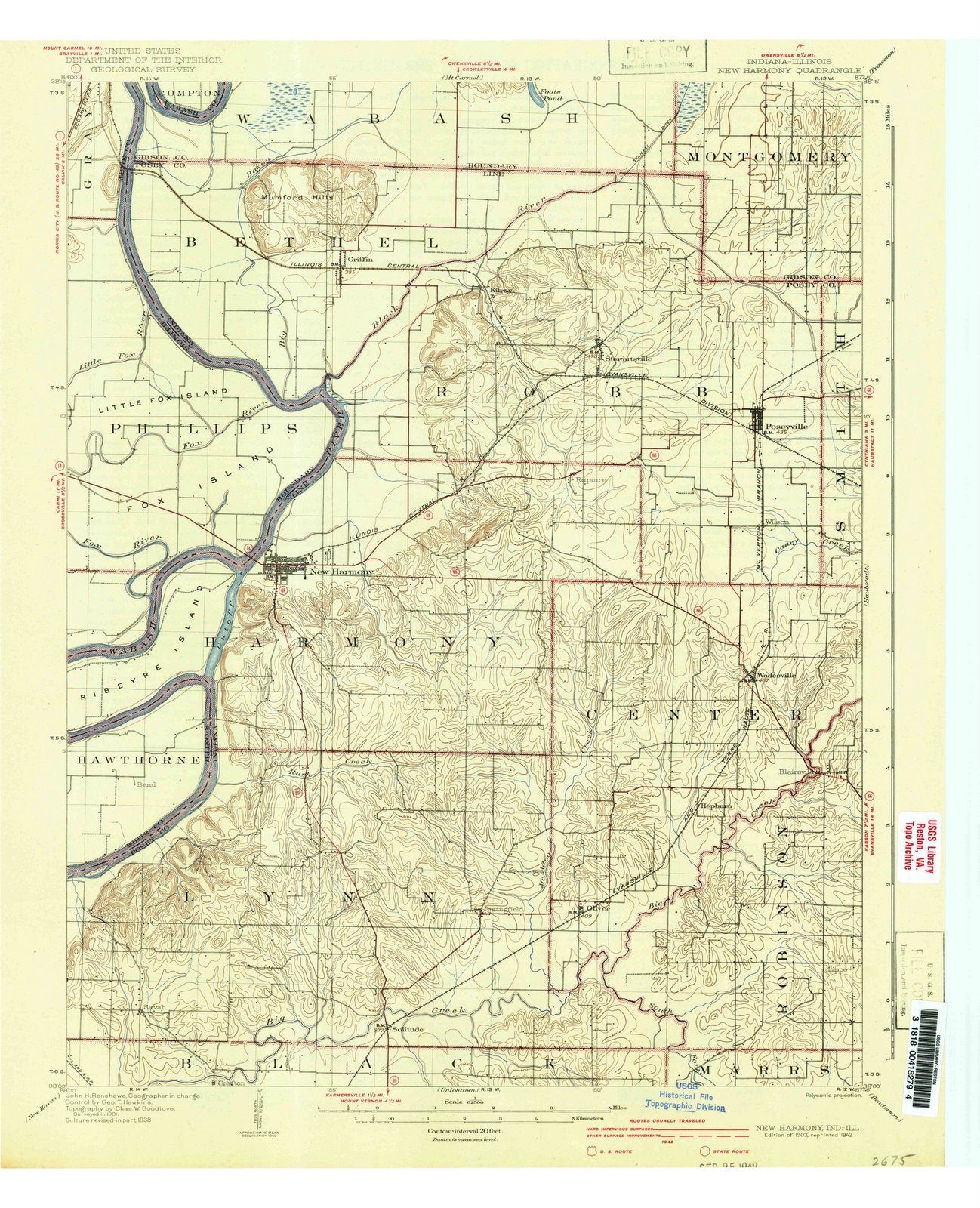1903 New Harmony, in - Indiana - USGS Topographic Map