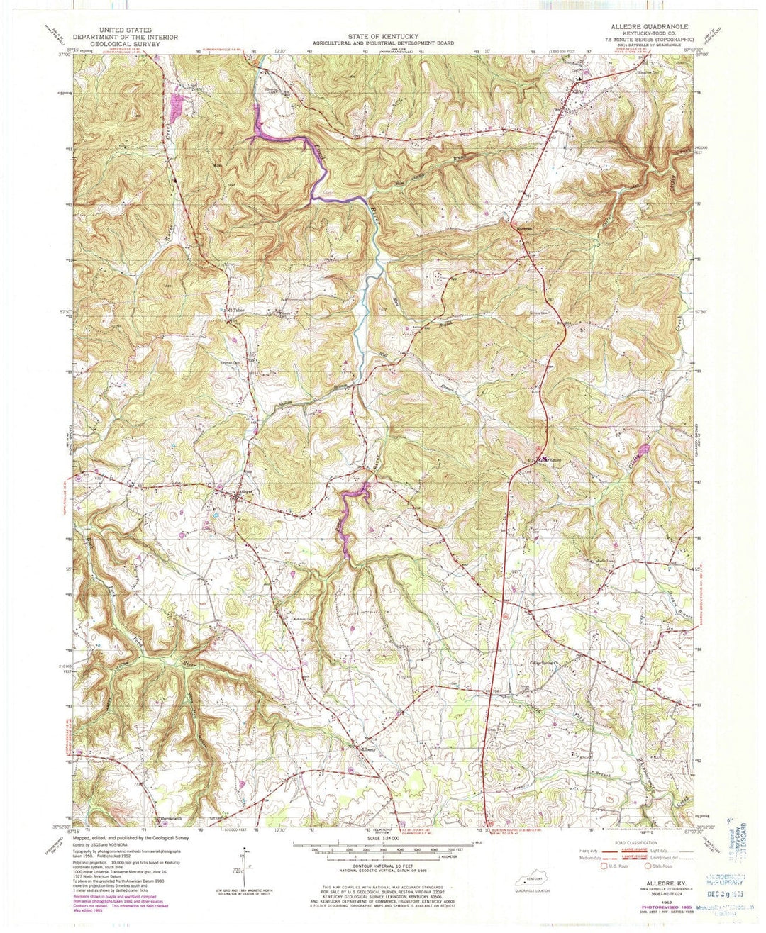 1952 Allegre, KY - Kentucky - USGS Topographic Map