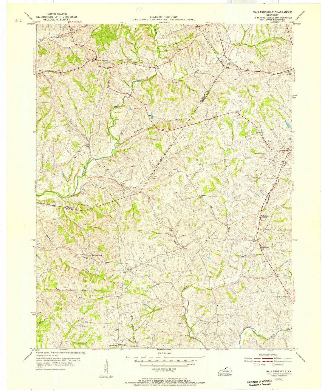 1954 Ballardsville, KY - Kentucky - USGS Topographic Map