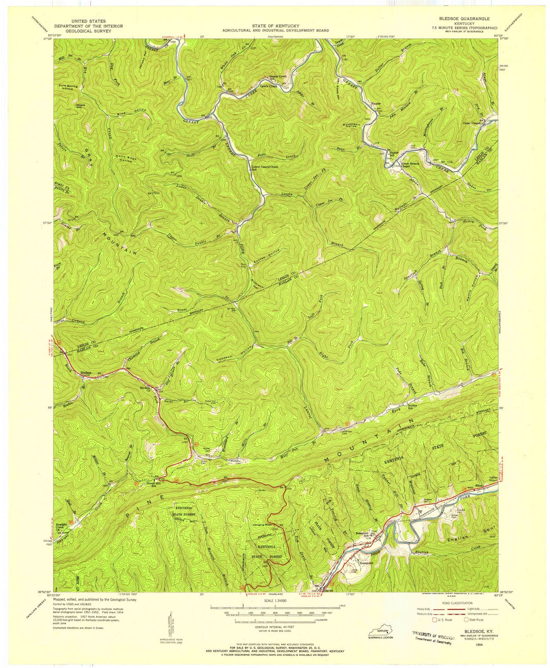1954 Bledsoe, KY - Kentucky - USGS Topographic Map