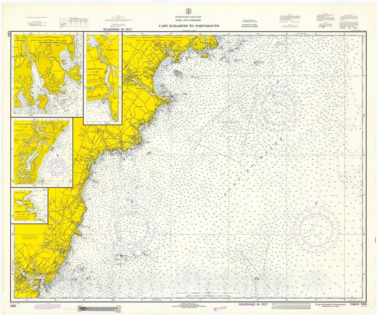 Historic Nautical Map - Cape Elizabeth To Portsmouth, 1972 NOAA Chart ...