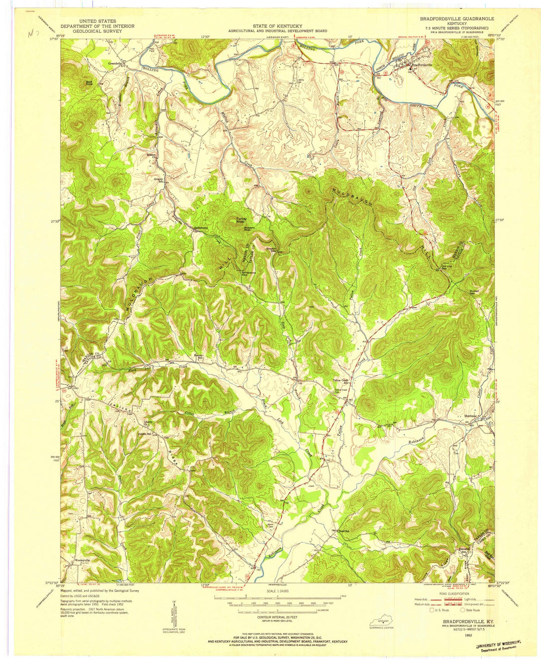 1952 Bradfordsville, KY - Kentucky - USGS Topographic Map