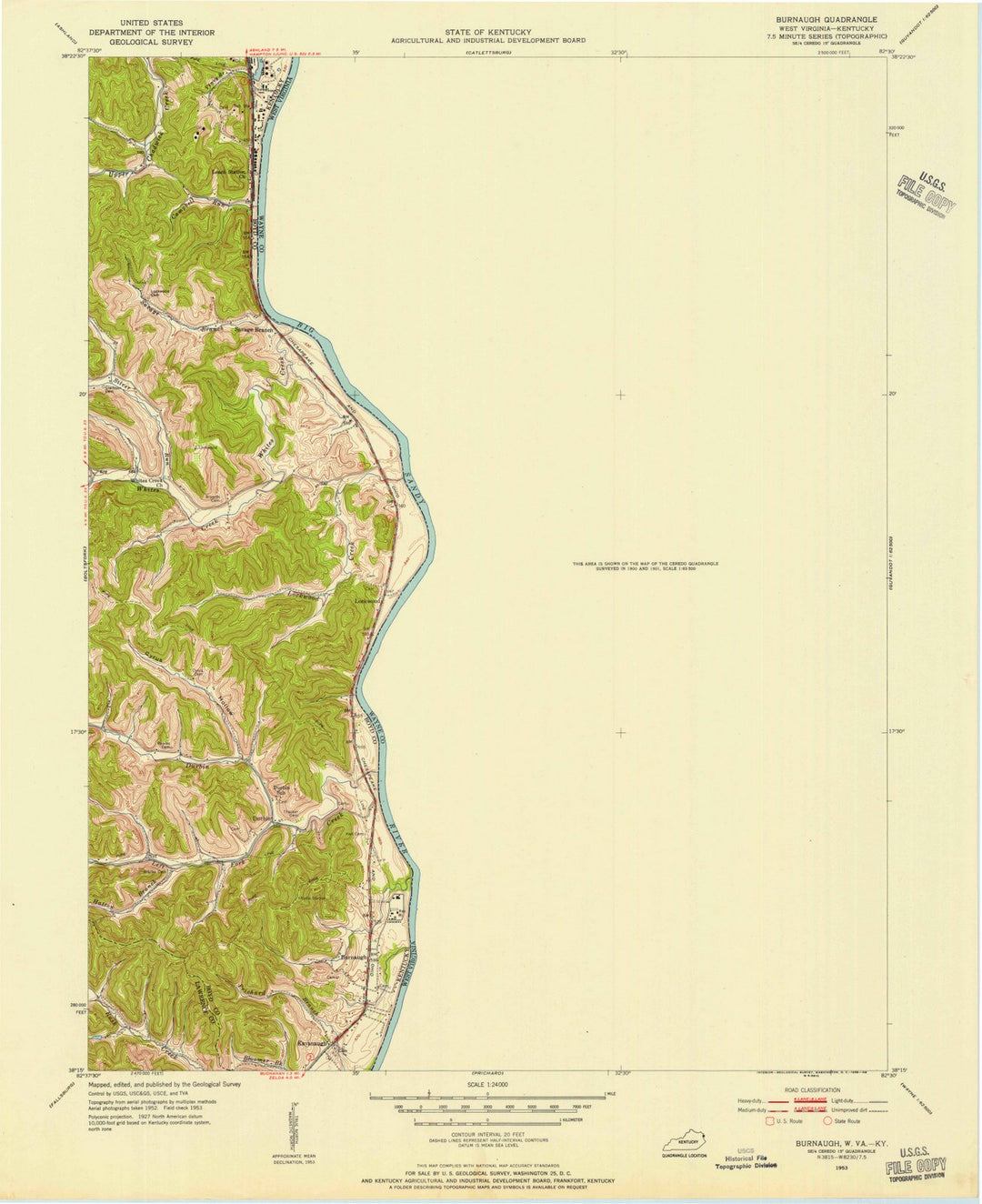 1953 Burnaugh, KY - Kentucky - USGS Topographic Map