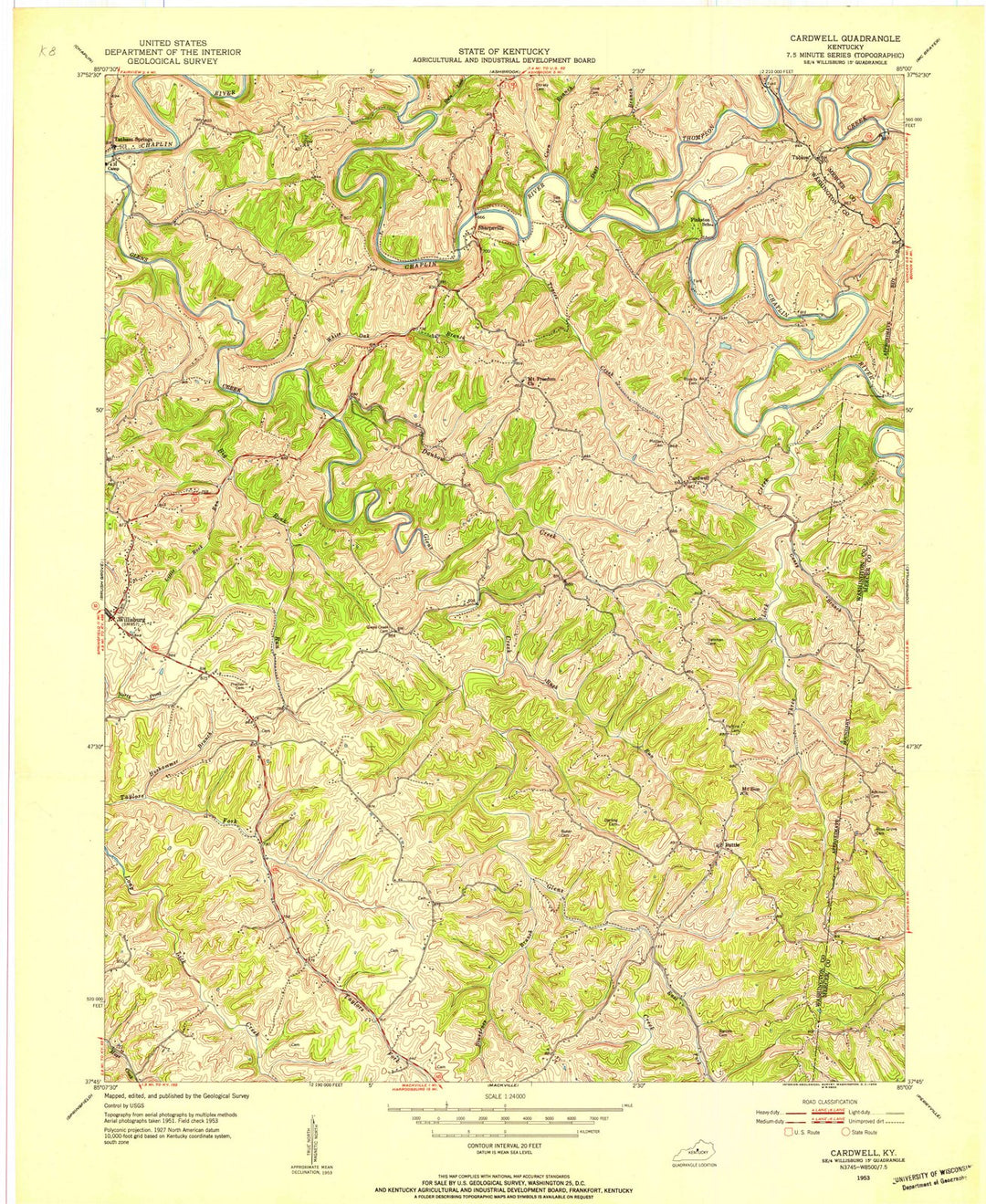 1953 Cardwell, KY - Kentucky - USGS Topographic Map