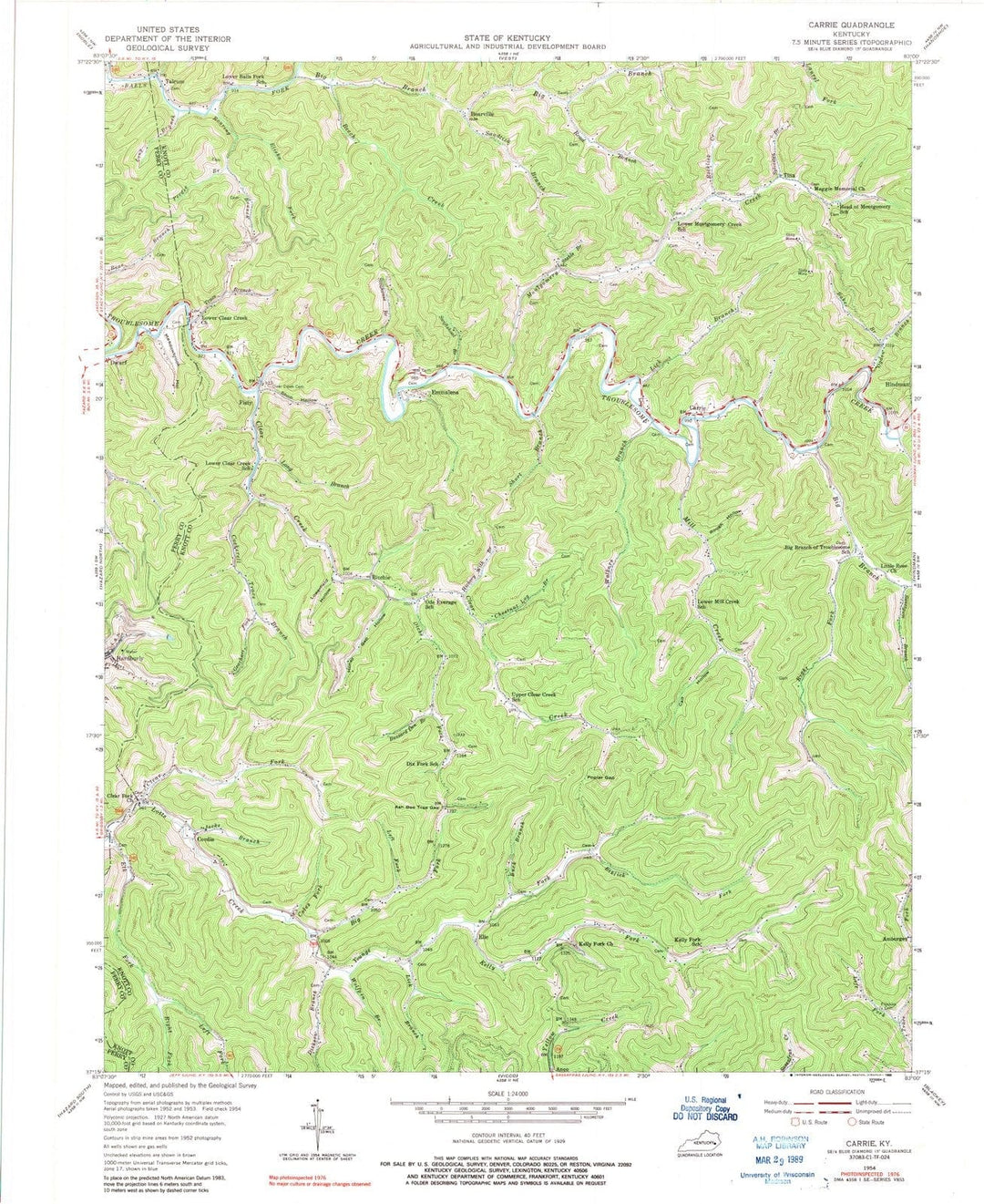 1954 Carrie, KY - Kentucky - USGS Topographic Map