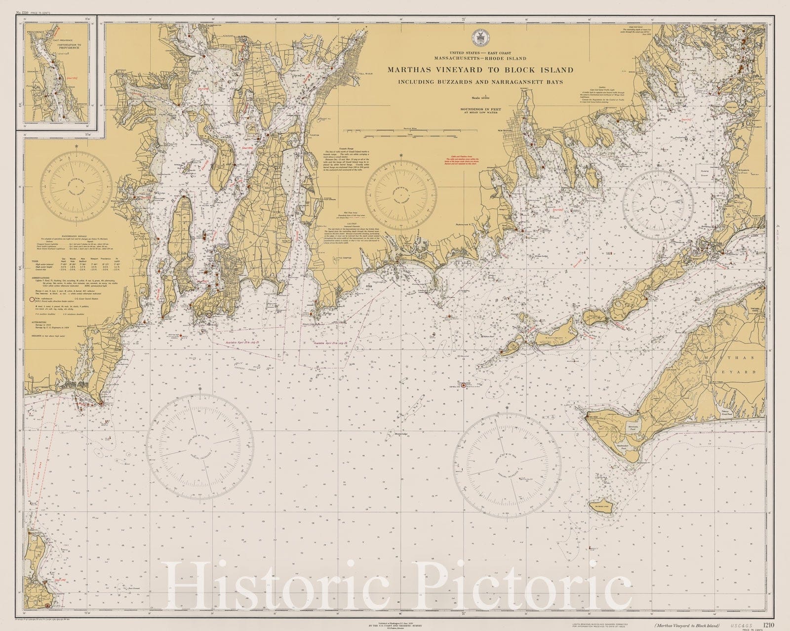 Historic Nautical Map - Marthas Vineyard To Block Island, 1934 NOAA Chart - Rhode Island, Massachusetts (RI, MA) - Vintage Wall Art