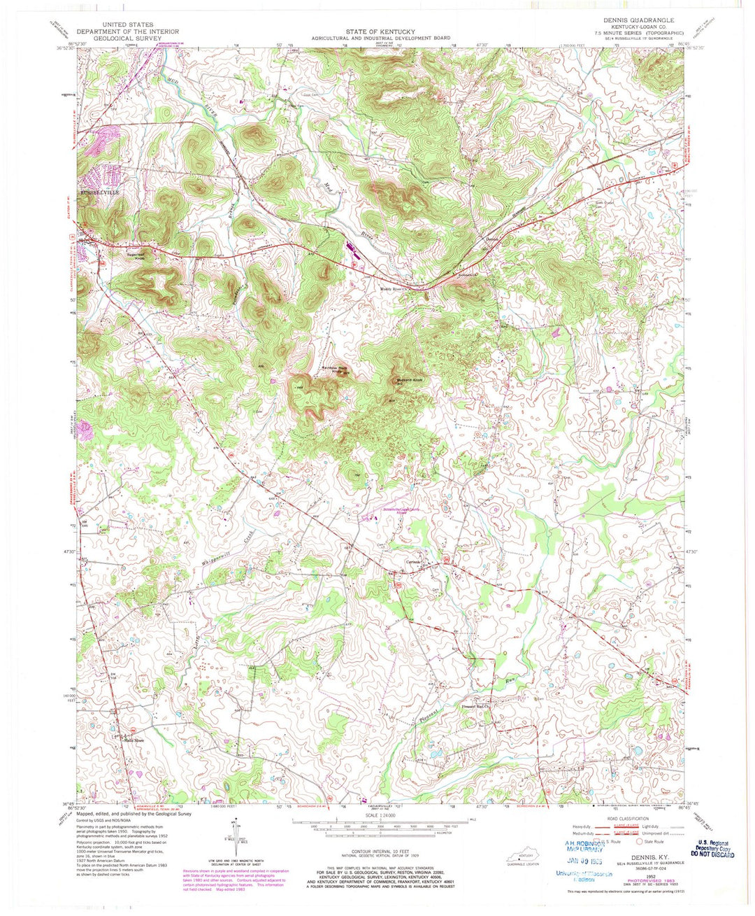 1952 Dennis, KY - Kentucky - USGS Topographic Map