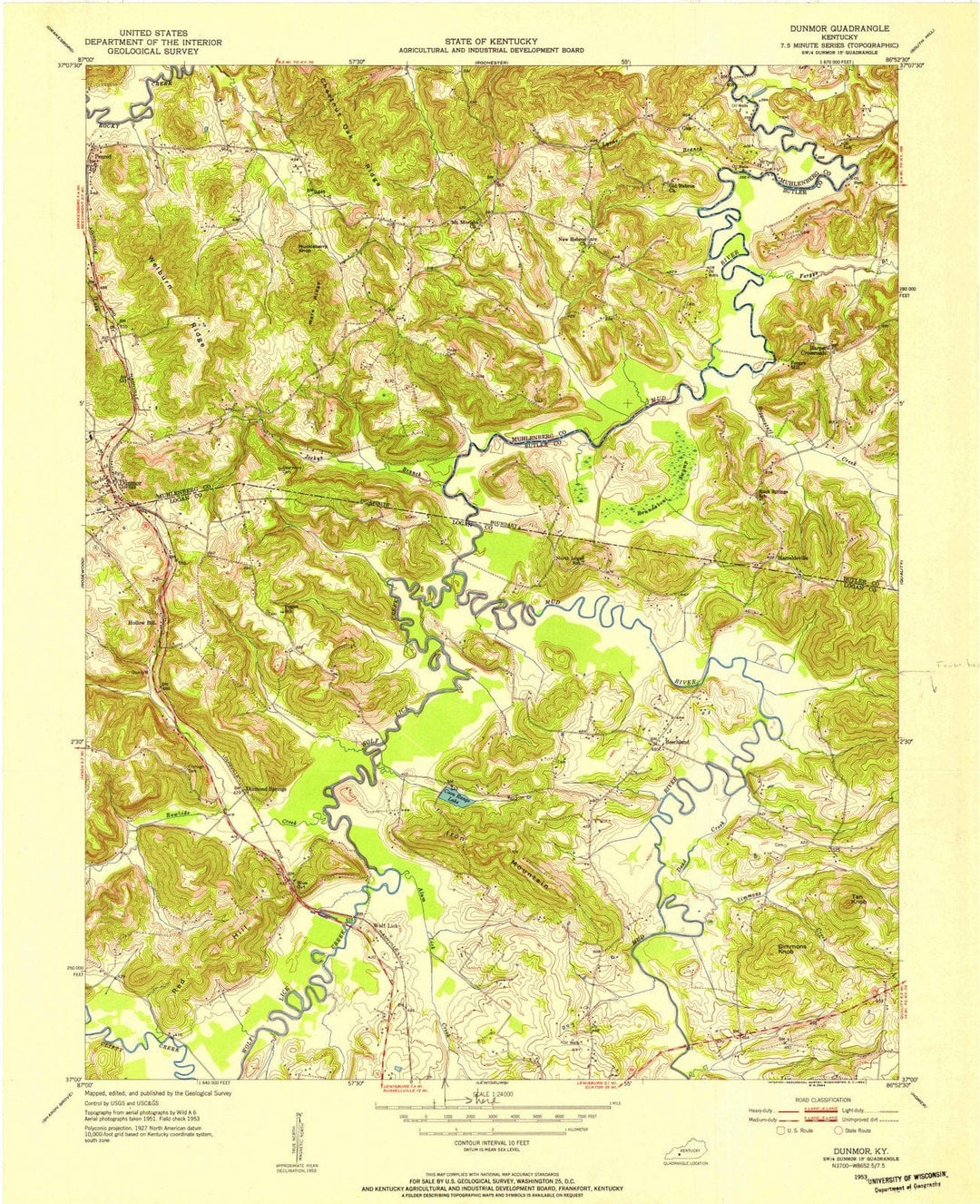 1953 Dunmor, KY - Kentucky - USGS Topographic Map