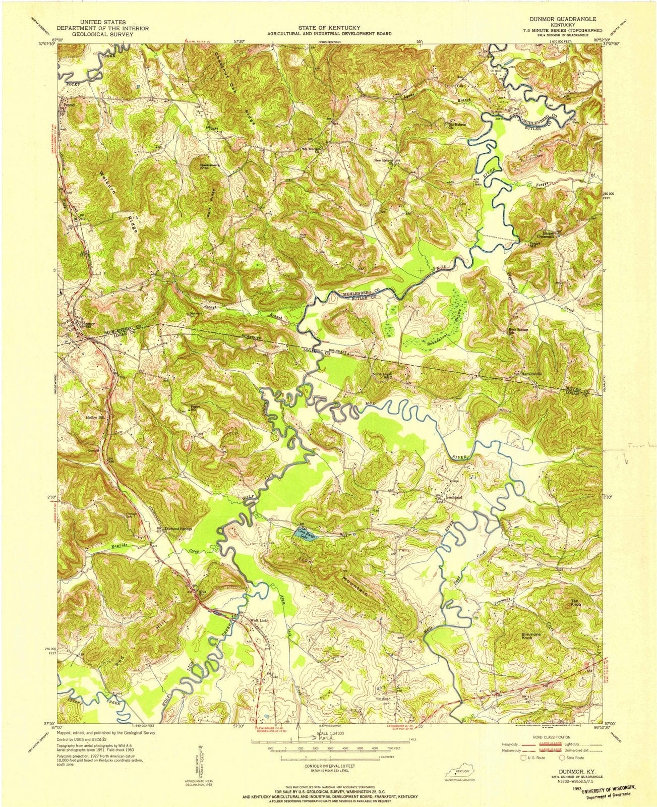 1953 Dunmor, KY - Kentucky - USGS Topographic Map