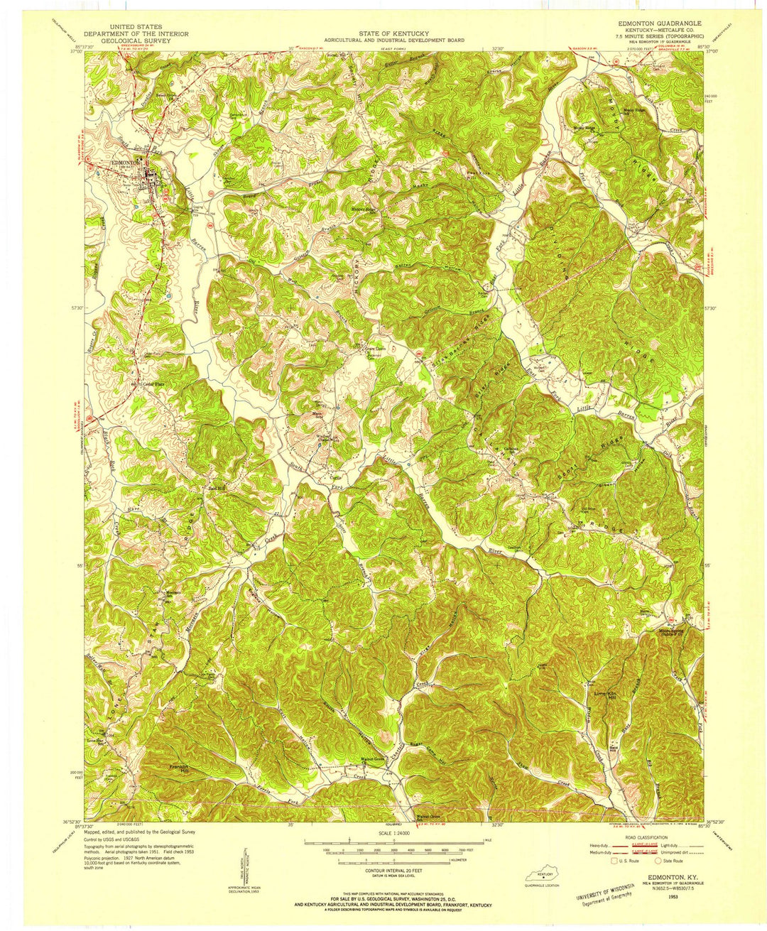 1953 Edmonton, KY - Kentucky - USGS Topographic Map