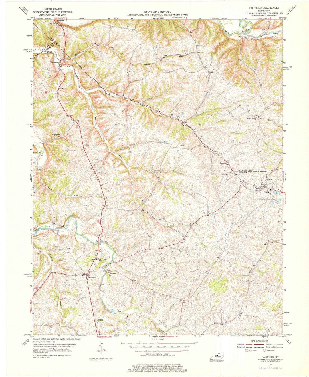 1953 Fairfield, KY - Kentucky - USGS Topographic Map