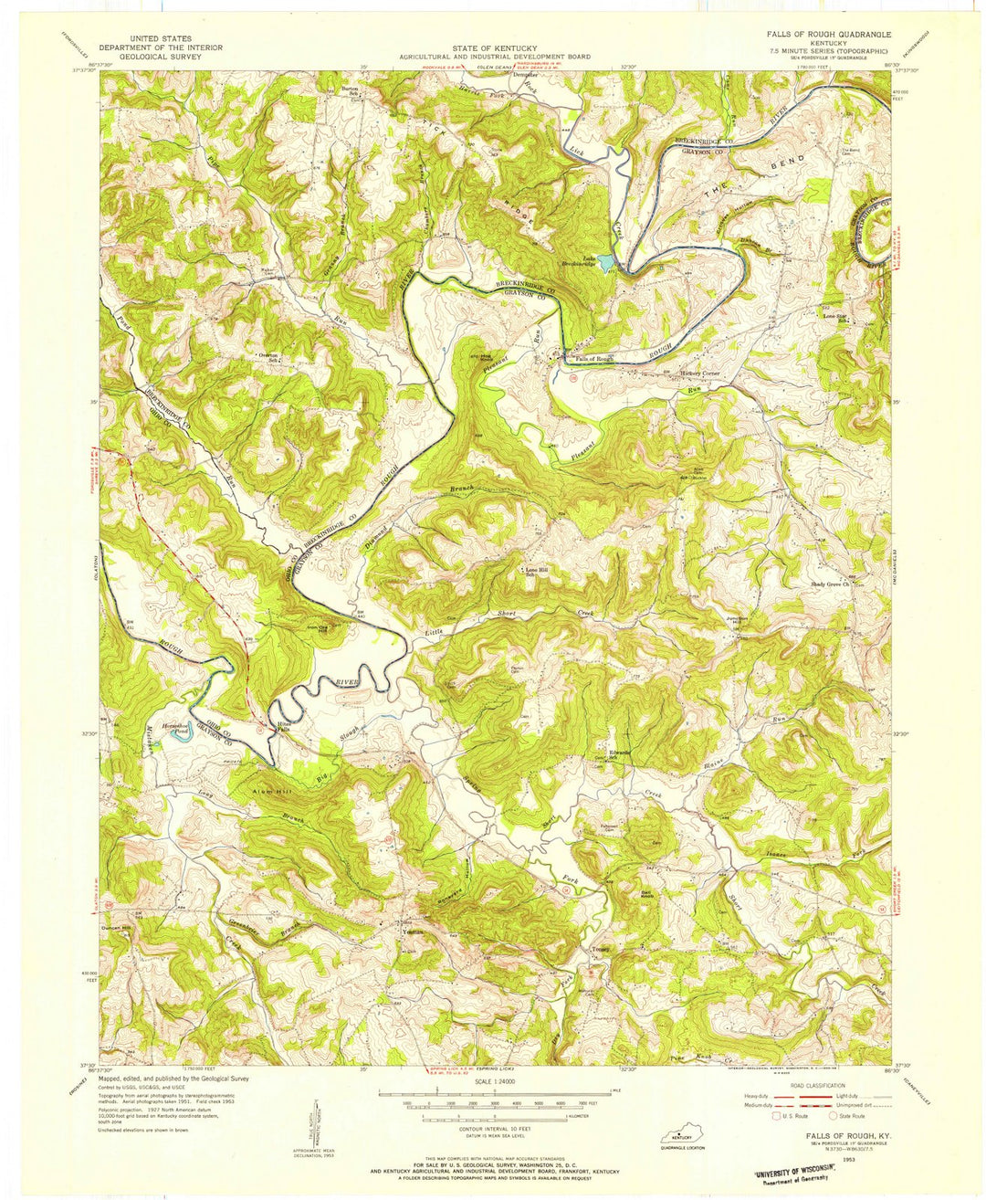 1953 Falls of Rough, KY - Kentucky - USGS Topographic Map