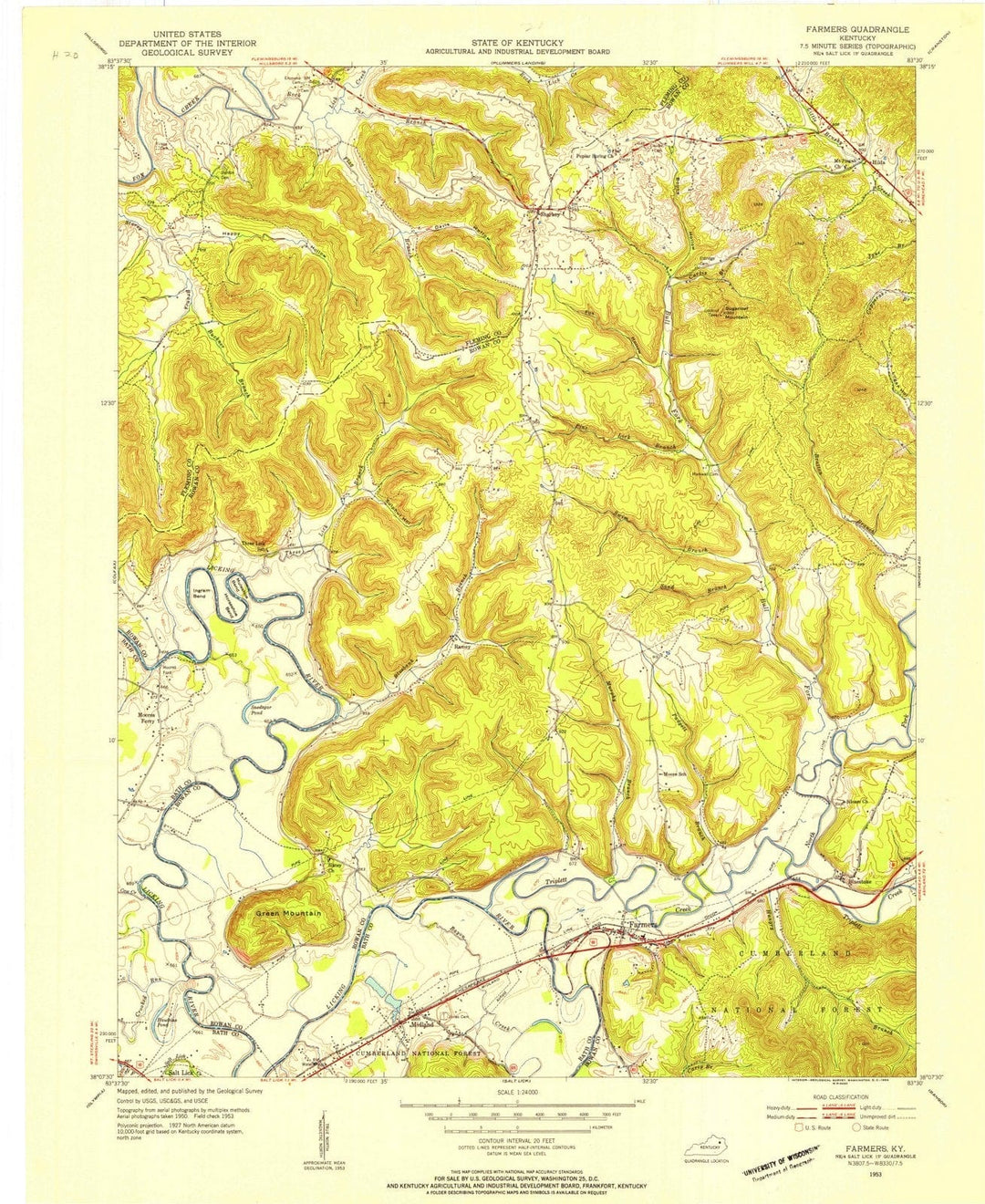 1953 Farmers, KY - Kentucky - USGS Topographic Map